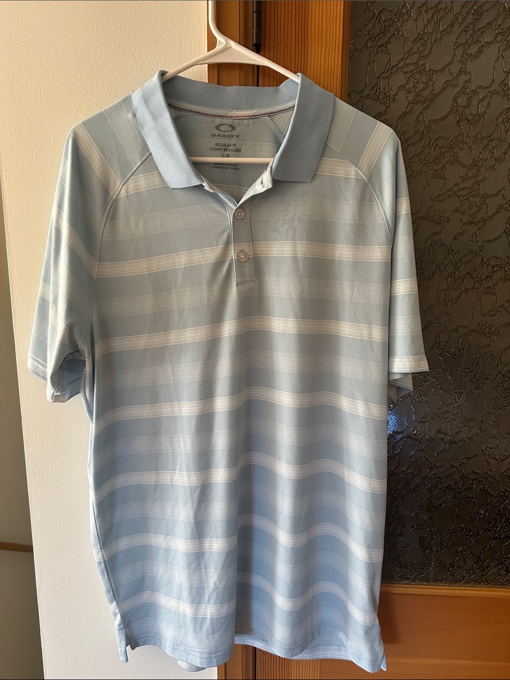 Oakley Pale Blue Polo with White Stripes
